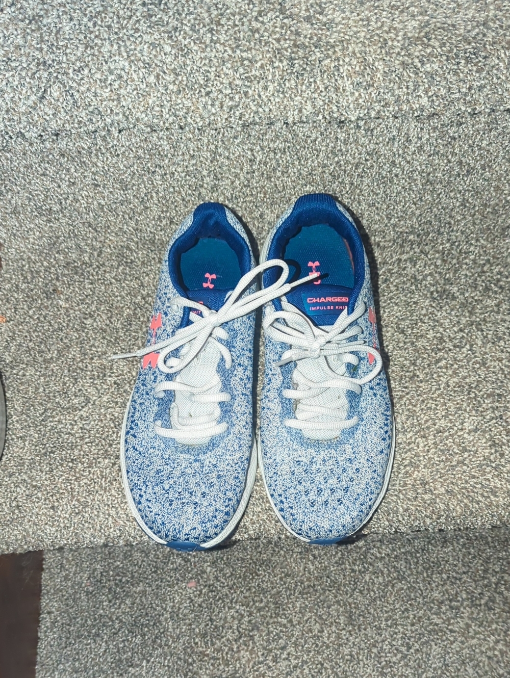 Under Armour Blue Knit Athletic Sneakers with Pink Logo Accents